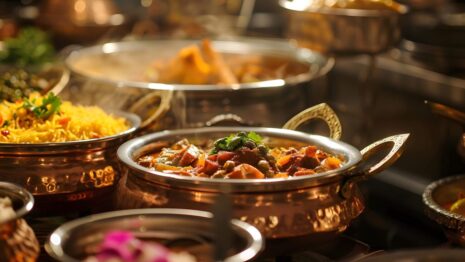 Royal dining setup destination wedding buffet food spoon and plates  Image : Generative AI