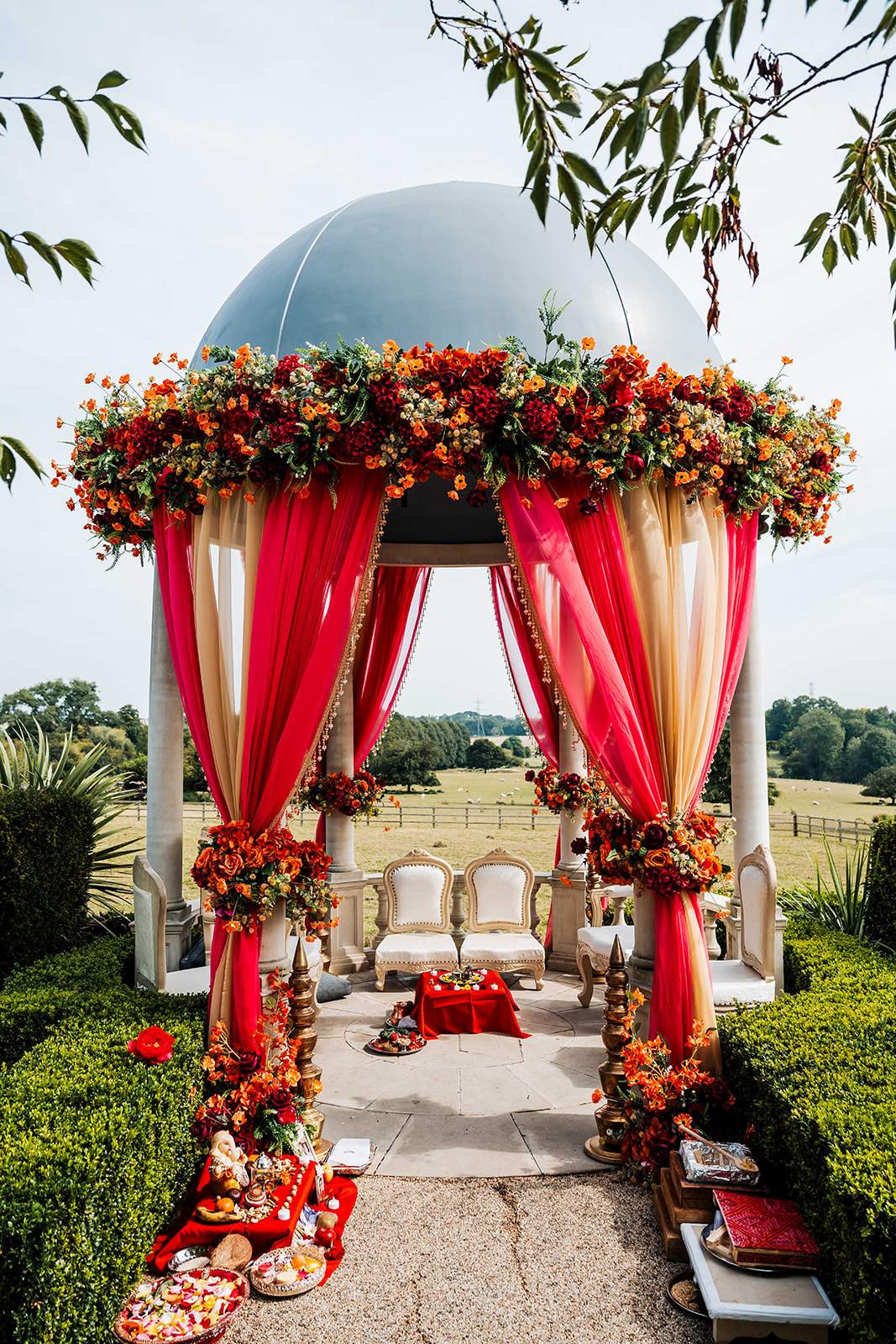 Cultural Hindu ceremony setup at Froyle Park's romantic outdoor ceremony location, situated just an hour from London.