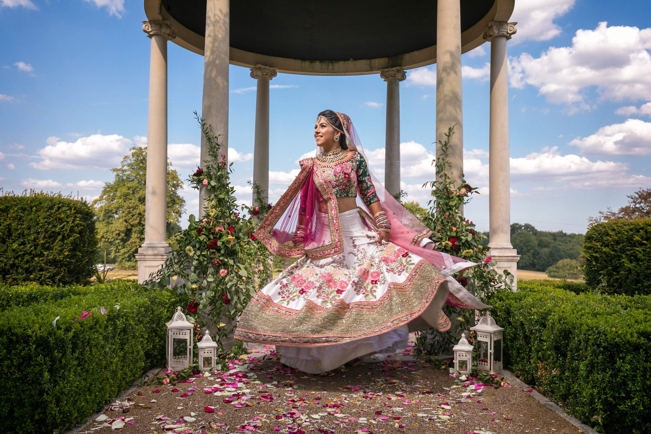 Stunning Hindu Bride at Froyle Park's iconic outdoor ceremony location, the Dome.