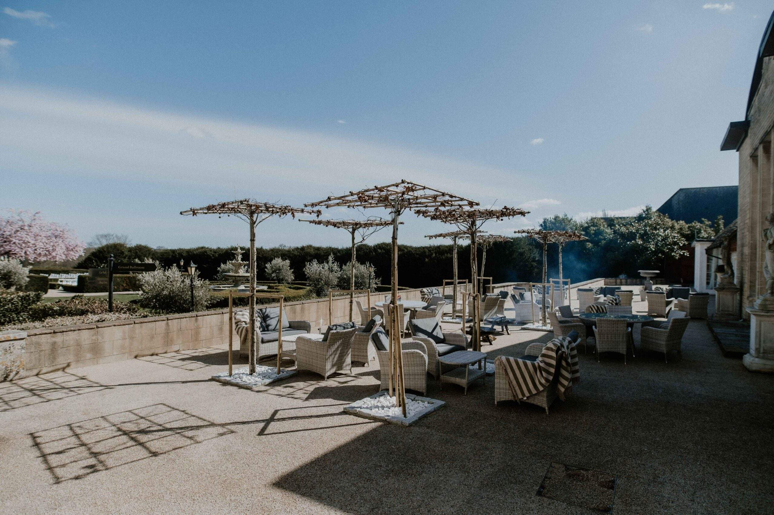 The Terrace at Froyle Park in Surrey is the ideal outdoor space for your guests to enjoy cocktails and canapes.