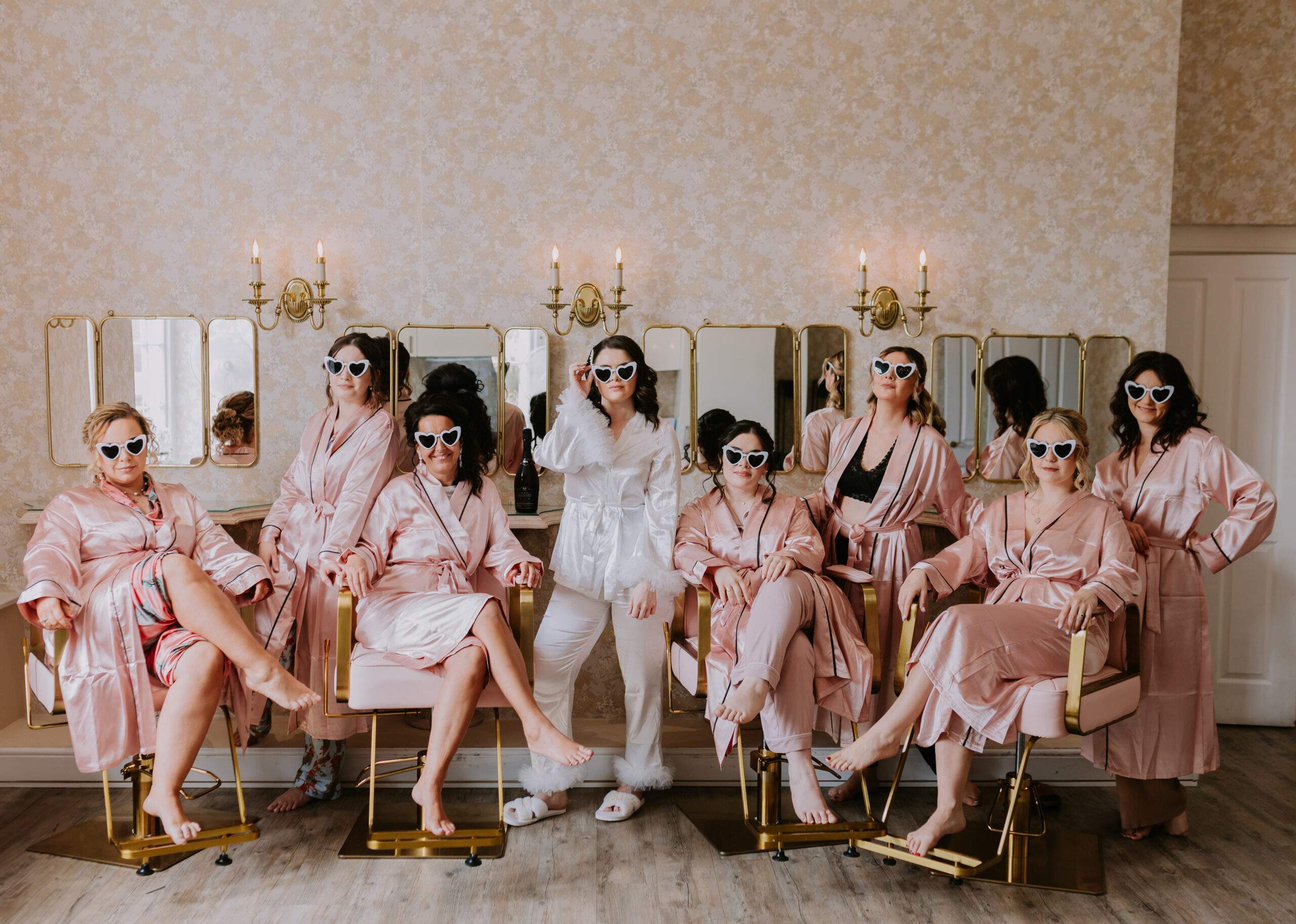 A Bride tribe getting ready at Froyle Park's pupose built Salon, situated within our Hideaway Apartment.