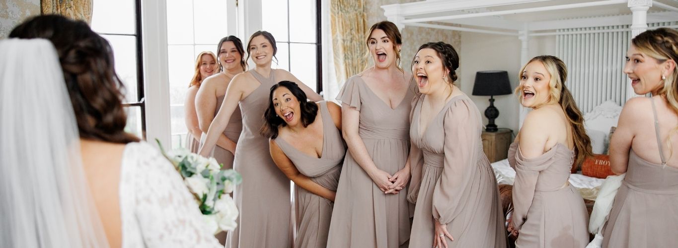 Bridesmaid reveal in the Honeymoon Suite at Froyle Park