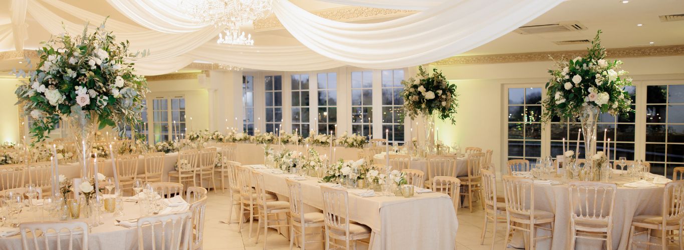 The Grand Ballroom dressed for dinner at Froyle Park